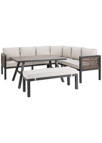 Amatio Pro Loungegarnitur, Anthrazit, Braun, Beige, Metall, Kunststoff, Textil, 16-teilig, F&uuml;llung: Polyester,Schaumstoff, L-Form, 265x170 cm, Gartenm&ouml;bel, Loungem&ouml;bel, Loungegarnituren