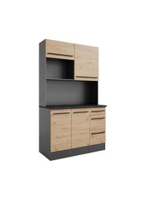 P & B Buffet, Anthrazit, Eiche Artisan, Holzwerkstoff, 2 F&auml;cher, 3 Schublade(n) Schubladen, 120x211x60 cm, Beim&ouml;bel erh&auml;ltlich, K&uuml;chen, K&uuml;chenm&ouml;bel, Buffetschr&auml;nke