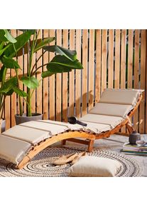 Ambia Garden Gartenliege, Akaziefarben, Beige, Holz, Kunststoff, Akazie, vollmassiv, F&uuml;llung: Schaumstoff, 170x55x54 cm, Holzm&ouml;bel, Sitzgelegenheiten Holz, Gartenliegen Holz