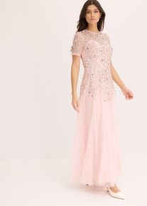 Maxikleid aus zartem T&uuml;ll mit Paillettenstickerei, rosa, Gr&ouml;&szlig;e 32, bonprix