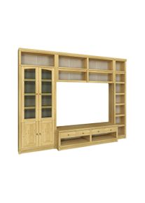 Wohnwand OTTO HOME "Soeren, 1 TV-Lowboard, 1 Wandregal, 1 B&uuml;cherregal, 1 Vitrine", natur, B:278cm H:220cm T:45cm, Massivholz, Kastenm&ouml;bel-Sets, Wohnwand, aus massiver Kiefer, T/B/H 45cm/278cm/220cm