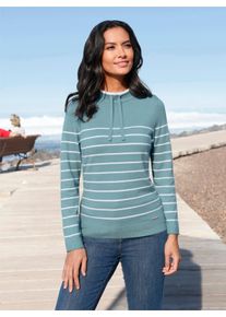 Damen Stehkragenpullover mit sportiven Details in jade-ecru-geringelt ,Gr&ouml;&szlig;e 50, WITT, 50% Viskose, 25% Polyamid, 25% Polyester