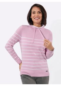 Damen Stehkragenpullover mit sportiven Details in ros&eacute;-ecru-geringelt ,Gr&ouml;&szlig;e 38, WITT, 50% Viskose, 25% Polyamid, 25% Polyester