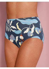 Damen Taillenslip im 3er-Pack, Baumwoll-Qualit&auml;t in dunkelblau-bedruckt + aqua + champagner ,Gr&ouml;&szlig;e 44/46, WITT, 95% Baumwolle, 5% Elasthan
