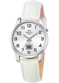 Funkuhr MASTER TIME "Basic", wei&szlig; (wei&szlig;, silberfarben), Armbanduhren, Damen, Funkuhr, Armbanduhr, Damenuhr, Datum, Leuchtzeiger, Lederarmband