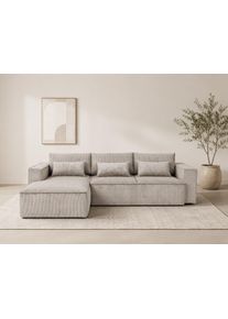 Ecksofa OTTO HOME "Tillian, Schlafsofa", beige, B:294cm H:80cm T:188cm, 92% polyester, 8% nylon, Sofas, Ecksofa, Breite 294 cm, Breitkord, Sitzfl&auml;che mit Taschenfederkern