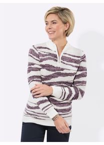 Damen Jacquard-Pullover mit Stehkragen in ecru-violett-gemustert ,Gr&ouml;&szlig;e 44, WITT, 100% Polyacryl
