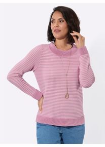 Damen Rundhalspullover in pflegeleichter Qualit&auml;t in ros&eacute;-ecru-gemustert ,Gr&ouml;&szlig;e 42, WITT, 50% Baumwolle, 50% Polyacryl