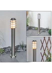 hofstein Moderne padverlichting met cilindrische lamellenkap, nikkelmatte constructie en witte kap Voor terras en balkon, van metaal, E27, IP44, extern dimbaar