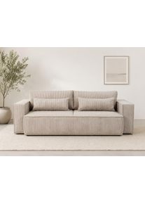 3-Sitzer OTTO HOME "Tillian, Schlafsofa, Schlafcouch", beige, B:240cm H:80cm T:117cm, 92% polyester, 8% nylon, Sofas, 3-Sitzer, Breite 240 cm, Breitkord, Sitzfl&auml;che mit Taschenfederkern