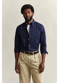 Langarmhemd Gant "REGULAR FIT PINPOINT OXFORD", Herren, Gr. XL, N-Gr, blau (marine), Web, Obermaterial: 100% Baumwolle, regular fit normal, 2-Knopf-Manschette, Hemden Langarmhemd, Businesshemd, Button-down-Kragen
