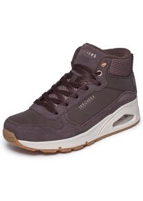 Keilsneaker Skechers "UNO-STACRE SHINE", Damen, Gr. 42, dunkelbraun, Lederimitat, Textil, Veloursleder, Schuhe Keilsneaker, High Top Sneaker, Schn&uuml;rboots mit Luftkammern Sohle