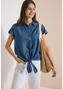 Hemdbluse Cecil, Damen, Gr. L (42), mid blau wash, Web, Obermaterial: 100% Lyocell, unifarben, l&auml;ssig geschnitten h&uuml;ftbedeckend, Rundhals, abgesteppte Kante, Blusen Hemdbluse, Sommerbluse im Denim-Look / Knotendetail am Saum