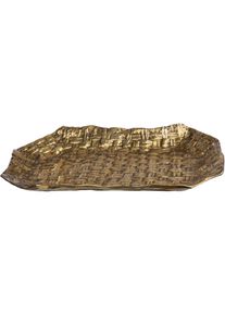 Schale Gilde "Schale, rechteckig, "Tecido", gewebt, Aluminium", goldfarben, B:54cm H:6,5cm T:32cm, Aluminium, Sch&uuml;sseln, Schale, Schale, Tecido, Dekoschale, Tischdekoration, Design