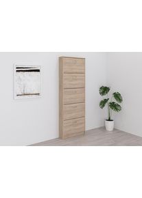 Schuhschrank FMD "Step 5", braun (eichefarben), B:58,5cm H:168,5cm T:17cm, Holzwerkstoff, Schr&auml;nke, Schuhschrank, Schuhkipper, 5 Schuhklappen, f&uuml;r schmale Flure, Tiefe: 17 cm