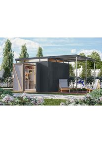 Ger&auml;tehaus Karibu "Titanium 3,5 SET mit Anbaudach", schwarz (anthrazit), Ger&auml;teh&auml;user, Metall, Ger&auml;tehaus, Made in Germany
