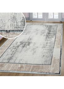Teppich OTTO HOME "Aurellia, mit Rahmen", beige, grau, B:80cm H:9mm L:150cm, Kunstfaser, Teppiche, Teppich, im Vintage-Look, meliert, Bord&uuml;re, zeitlos, Wohnzimmer, Schlafzimmer