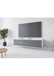Lowboard Home Affaire "LOWBOARD D, wahlweise mit oder ohne Beleuchtung", wei&szlig; (korpus wei&szlig; matt, front grau hochglanz), B:140cm H:30cm T:33cm, Sideboards, Lowboard, modernes TV-Board ohne Griffe, mit viel Stauraum,stehend und h&auml;ngend