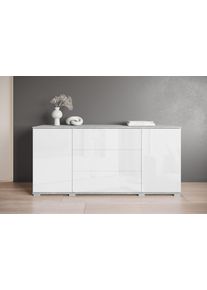 Sideboard OTTO HOME "Kenia, Kommode f&uuml;r das Schlafzimmer/Wohnzimmer", wei&szlig; (betonoptik, wei&szlig; hochglanz), B:150cm H:69cm T:39cm, Hartfaserplatte, Holzwerkstoff, Kunststoff, Sideboards, Sideboard, Modernes Sideboard mit 3 Schubladen und 4 F&auml;chern, Breite 150 cm