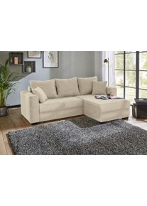 Jockenh&ouml;fer Ecksofa JOCKENH&Ouml;FER GRUPPE "Ecksofa Elmau, Gr&ouml;&szlig;e Ottomane: L, B:235cm", beige (beige, grau), B:235cm T:90cm, Korpus: 100% Polyester;Kissen: 100% Polyester, Sofas, Ecksofa, mit Schlaffunktion, Bettkasten & 2 Zierkissen