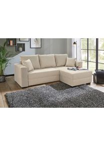 Jockenh&ouml;fer Ecksofa JOCKENH&Ouml;FER GRUPPE "Ecksofa Elmau, Gr&ouml;&szlig;e Ottomane: L, B:235cm", beige, B:235cm T:90cm, Korpus: 100% Polyester;Kissen: 100% Polyester, Sofas, Ecksofa, mit Schlaffunktion, Bettkasten & 2 Zierkissen