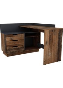 Eckschreibtisch OTTO HOME "Bexley", braun (old wood, anthrazit, old wood, old wood), B:129cm H:83,5cm T:105cm, Tische, Eckschreibtisch, mit viel Stauraum, Breite 129 cm, rechts oder links montierbar