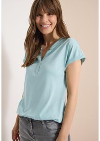 Kurzarmshirt Cecil, Damen, Gr. XS (36), crystal mint, Jersey, Obermaterial: 50% Baumwolle, 50% Modal, unifarben, normal h&uuml;ftbedeckend, V-Ausschnitt, abgesteppte Kante, Shirts Kurzarmshirt, Kurzarm Shirt im Tunika-Look