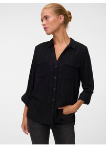 V&eacute;ro Moda Hemdbluse VERO MODA "VMBUMPY LS GLITTER SHIRT WVN GA NOOS", Damen, Gr. XL, schwarz (schwarz stripes:schwarz lurex), Web, Obermaterial: 98% Viskose, 2% metallisierte Fasern, gestreift, regular fit Po-bedeckend, V-Ausschnitt, Blusen Hemdbluse, Viskosemischung, regular fit