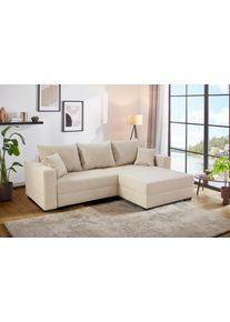 Jockenh&ouml;fer Ecksofa JOCKENH&Ouml;FER GRUPPE "Ecksofa Elmau, Gr&ouml;&szlig;e Ottomane: XL, B:261cm", beige, B:261cm T:90cm, Korpus: 100% Polyester;Kissen: 100% Polyester, Sofas, Ecksofa, mit Schlaffunktion, Bettkasten & 2 Zierkissen