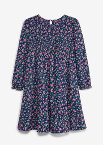 Jerseykl&auml;nning av krinklat material med struktur - bl&aring; - storlek 152/158 - bonprix