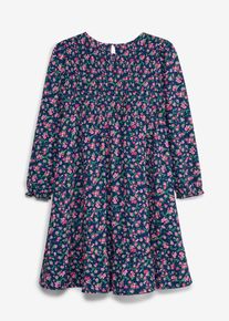 Jerseykl&auml;nning av krinklat material med struktur - bl&aring; - storlek 128/134 - bonprix