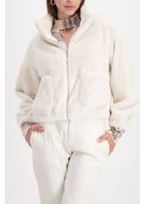 Fellimitatjacke monari "Jacke fake fur", Damen, Gr. 36, wei&szlig; (almond), Pl&uuml;sch, Obermaterial: 100% Polyester. Futter: 100% Polyester, unifarben, regular fit taillenlang, Rundhals, eingesetzt elastischer Bund, Jacken Fellimitatjacke, Regular fit mit Stehkragen