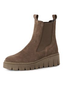 Chelseaboots Tamaris, Damen, Gr. 36, beige (taupe), Veloursleder, unifarben, Basic, Schuhe Chelseaboots, Stiefelette, Schlupfschuh mit T-Logopr&auml;gung