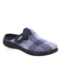Pantoffel Rohde "Bari", Damen, Gr. 42, blau, Filz, kariert, Schuhe Pantoffel, Hausschuh, Filz Clog, Homeslipper mit Klettverschluss