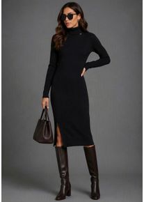 Strickkleid Bruno Banani, Damen, Gr. 46, N-Gr, schwarz, Strick, Obermaterial: 50% Viskose, 28% Polyester, 22% Polyamid, clean, unifarben, l&auml;ssig geschnitten kniebedeckend, Rippstrickb&uuml;ndchen, Kleider Strickkleid, mit Rollkragen, aus Viskosemischung, kniebedeckende L&auml;nge