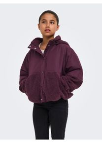 Kapuzenpl&uuml;schjacke KIDS Only "KOGNOMI TEDDY MIX JACKET VD OTW", M&auml;dchen, Gr. 164, lila (winetasting), Web, Obermaterial: 100% Polyester, unifarben, Basic normal, mit innenliegendem Gummizug, Jacken Kapuzenpl&uuml;schjacke, im tollen Materialmix mit Pl&uuml;sch