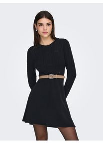 Strickkleid Only "ONLKATIA LIFE LS O-NECK CABL DRES EX KNT", Damen, Gr. S, N-Gr, schwarz, Strick, Obermaterial: 50% Viskose, 27% Nylon, 23% Polyester, unifarben, regular fit Midi, Rundhals, Kleider Strickkleid, Viskosemischung, regular fit, Rundhals