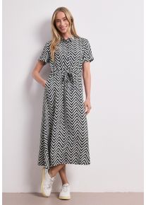 Midikleid Street One, Damen, Gr. 44, N-Gr, schwarz-wei&szlig; (tiefblau), Web, Obermaterial: 88% Viskose, 12% Polyamid. Futter: 100% Viskose, gemustert, normal 3/4-L&auml;nge, Rundhals, abgesteppte Kante, Kleider Midikleid, Sommerkleid mit Zick-Zack-Muster