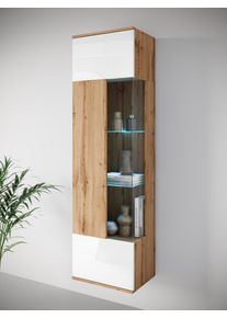 Vitrine OTTO HOME "Kenia, stehend und h&auml;ngend, T&uuml;ranschlag wechselbar", beige (eichefarbe votan, wei&szlig; hochglanz), B:45cm H:161cm T:32cm, Schr&auml;nke, Vitrine, Vitrineschrank mit Glast&uuml;ren 160 cm H&ouml;he