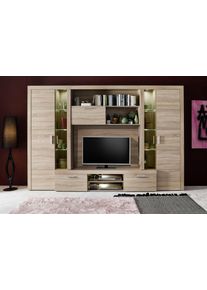 Wohnwand Home Affaire "Delhi", braun (eichefarben s&auml;gerau hell), Kastenm&ouml;bel-Sets, Wohnwand, kompaktes klassisches Design