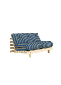 Daybett Karup Design "Roots Sofa Bed, Schlafsofa,, Bettfunktion, FSC-Massivholz", blau (braun, blau, raw), B:140cm H:85cm, Bezug: 80% Baumwolle, 20% Polyester, Daybetten, Daybett, Inkl. Futonmatratze, Made in Europe, langlebig, B: 140 oder 160 cm
