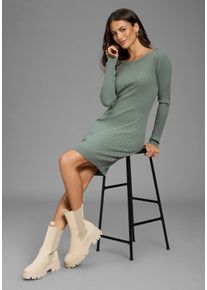 Strickkleid Melrose, Damen, Gr. 34, N-Gr, Langarm, Feinstrick, grau (graugr&uuml;n), Feinstrick, Obermaterial: 50% Viskose, 28% Polyester, 22% Polyamid, Zopfmuster, unifarben, sehr figurbetont mini, U-Boot-Ausschnitt, Rippstrickb&uuml;ndchen, Kleider Strickkleid, feminine Passform aus Viskosemischung mit Zopfmuster, Topseller
