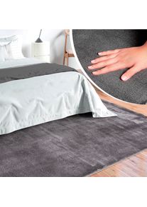 Teppich MERINOS "Loft 37, Kunstfellteppich", grau (anthrazit), B:80cm H:16mm L:150cm, Polyester, Teppiche, Teppich, weich und kuschelig, Fell Haptik, Anti-Rutsch-Unterseite