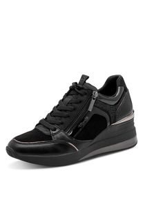 Keilsneaker Tamaris, Damen, Gr. 39, schwarz, Leder, Lederimitat, Textil, gl&auml;nzend, kontrastfarbene Details, Schuhe Keilsneaker, Schn&uuml;rer, Freizeitschuh, Halbschuh mit 6-cm-Keilabsatz
