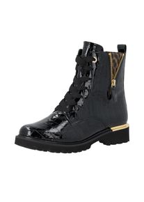 Schn&uuml;rstiefelette Remonte, Damen, Gr. 43, schwarz (schwarz, leo), Lacklederimitat, Reptilienpr&auml;gung, gl&auml;nzend, Schuhe Schn&uuml;rstiefelette, Schn&uuml;rstiefelette in Kroko-Lackoptik mit Innenrei&szlig;verschluss
