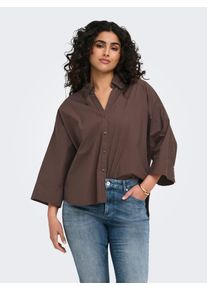 Hemdbluse Only CARMAKOMA "CARSAJA KERI 3/4 SHIRT WVN NOOS", Damen, Gr. 48, braun (coffee bean), Web, Obermaterial: 100% Baumwolle, unifarben, regular fit normal, V-Ausschnitt, Blusen Hemdbluse, Baumwolle, regular fit