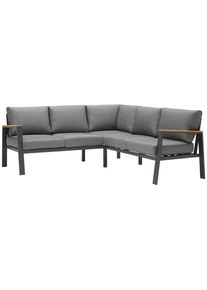 Ambia Garden Loungegarnitur, Anthrazit, Grau, Naturfarben, Holz, Metall, Textil, 12-teilig, Eukalyptusholz, massiv, F&uuml;llung: Komfortschaum,Schaumstoff, L-Form, 200x200 cm, Gartenm&ouml;bel, Loungem&ouml;bel, Loungegarnituren