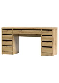 Livetastic Schreibtisch, Eiche Artisan, Holzwerkstoff, 9 Schublade(n) Schubladen, rechteckig, 55x77.6x152.6 cm, B&uuml;rom&ouml;bel, Schreibtische, Schreibtische