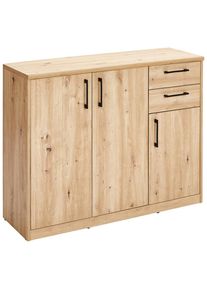 Xora Kommode, Eiche Artisan, Holzwerkstoff, 3 F&auml;cher, 2 Schublade(n) Schubladen, 106x84x36 cm, Typenauswahl, Kleinm&ouml;bel, Kommoden, Kommoden