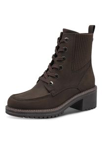 Schn&uuml;rstiefelette Marco Tozzi, Damen, Gr. 39, braun (dunkelbraun), Nubuklederimitat, aufgeraut, unifarben, Schuhe Schn&uuml;rstiefelette, Blockabsatz, Schn&uuml;rboots mit Stretcheinsatz in Strickoptik